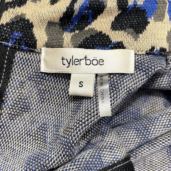 Tyler Boe Animal Print Tunic Top Long Sleeves Classic Timeless Blue Black Small - Picture 12 of 13